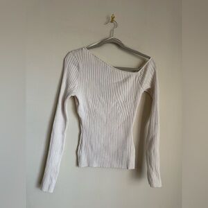 H&M Ribbed Asymmetrical Neck Long Sleeve Top — NWT, Size Large